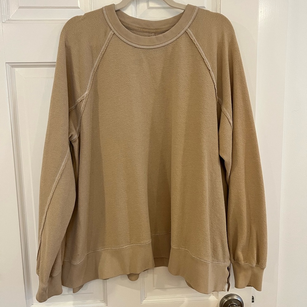 aerie Long Sleeve Crew Sweatshirt in Tan